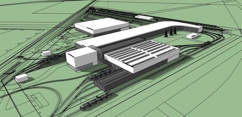 Model bryłowy nowej zajezdni tramwajowej w Toruniu